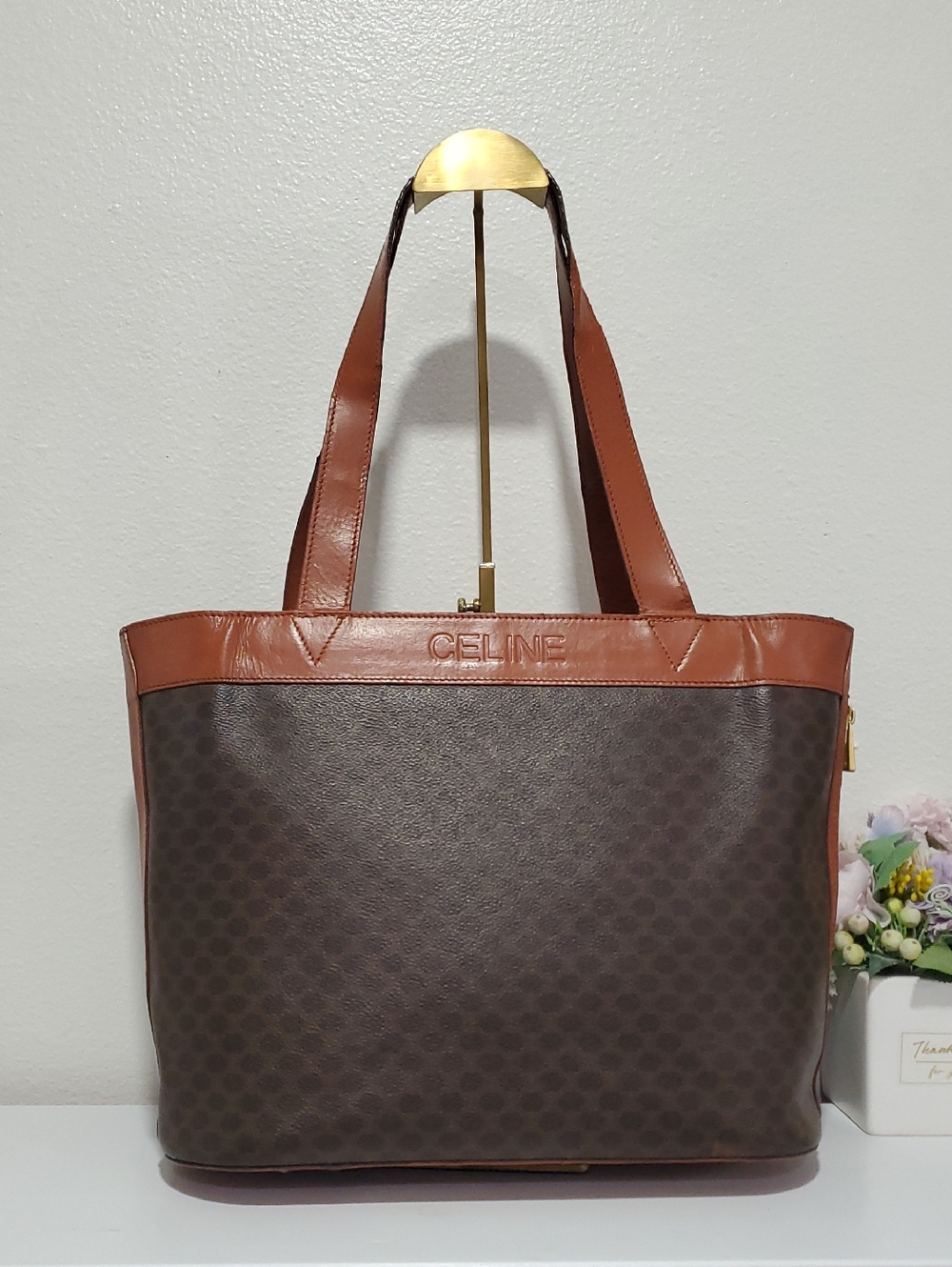 🇮🇹Vintage Celine Brown Macadam Triomphe  Large Tote Bag🤎